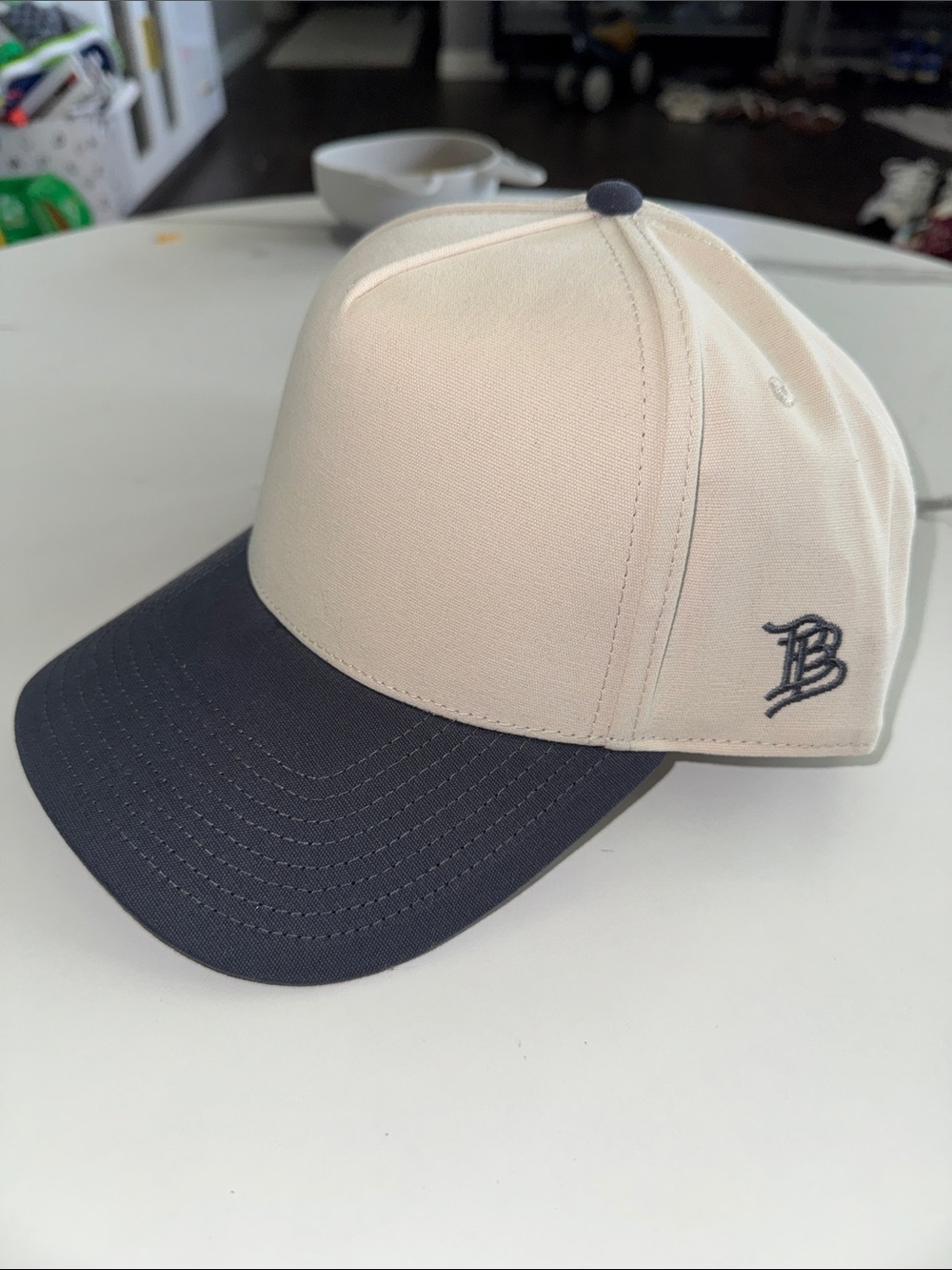 Men's Two-Tone Baseball Cap - Cream Crown with Dark navy Bill